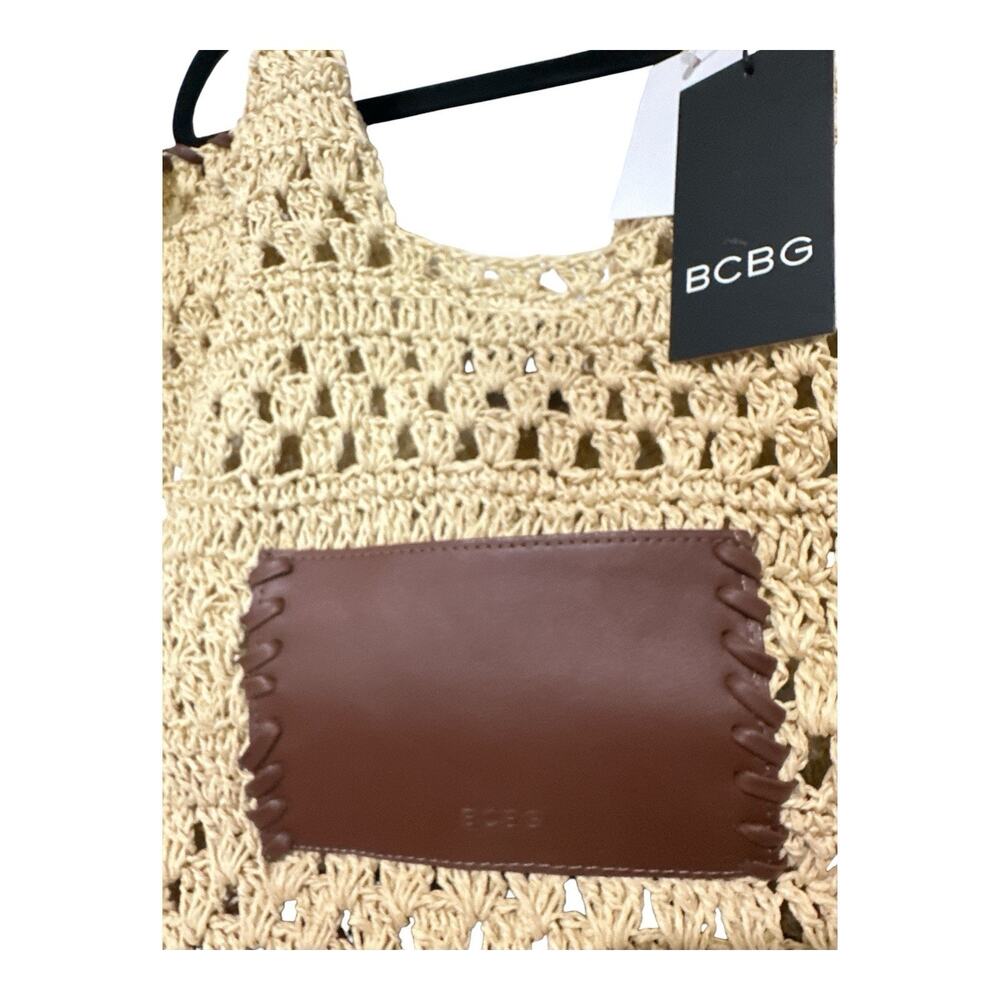 BCBGMAXAZRIA Woven Raffia Tote Bag in Natural/Cognac. - Picture 5 of 12